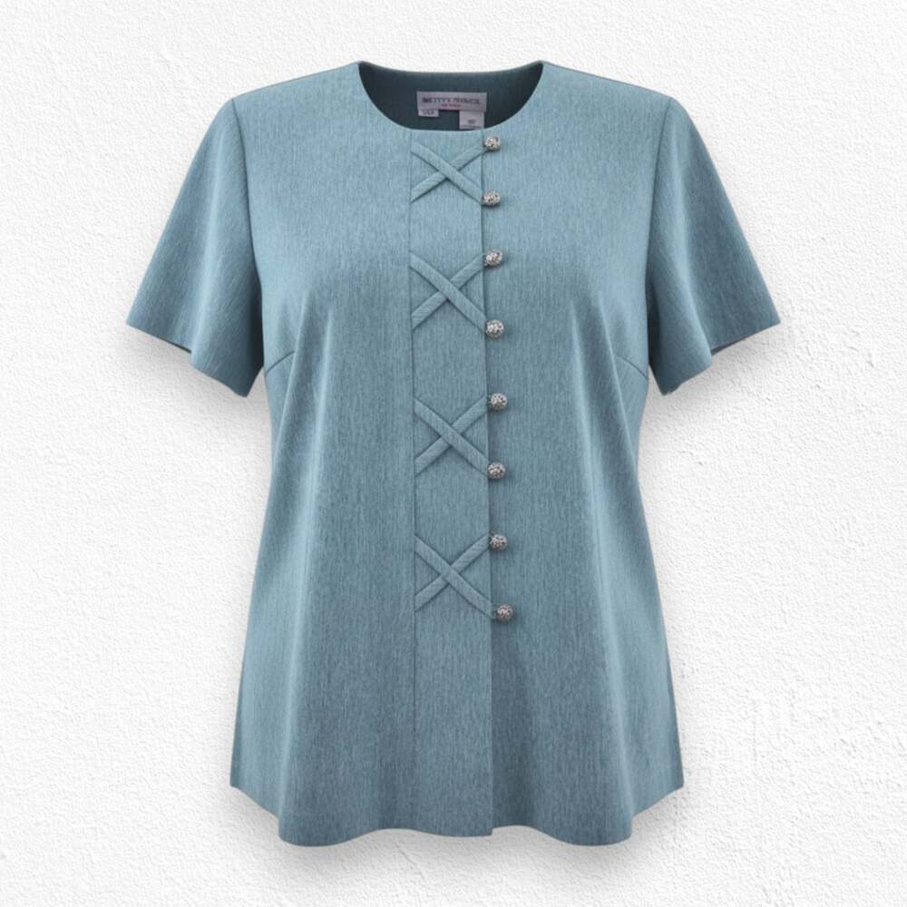 Vintage 90s Betsy’s Things Teal Short Sleeve Silver Button Front Blouse Size 16P